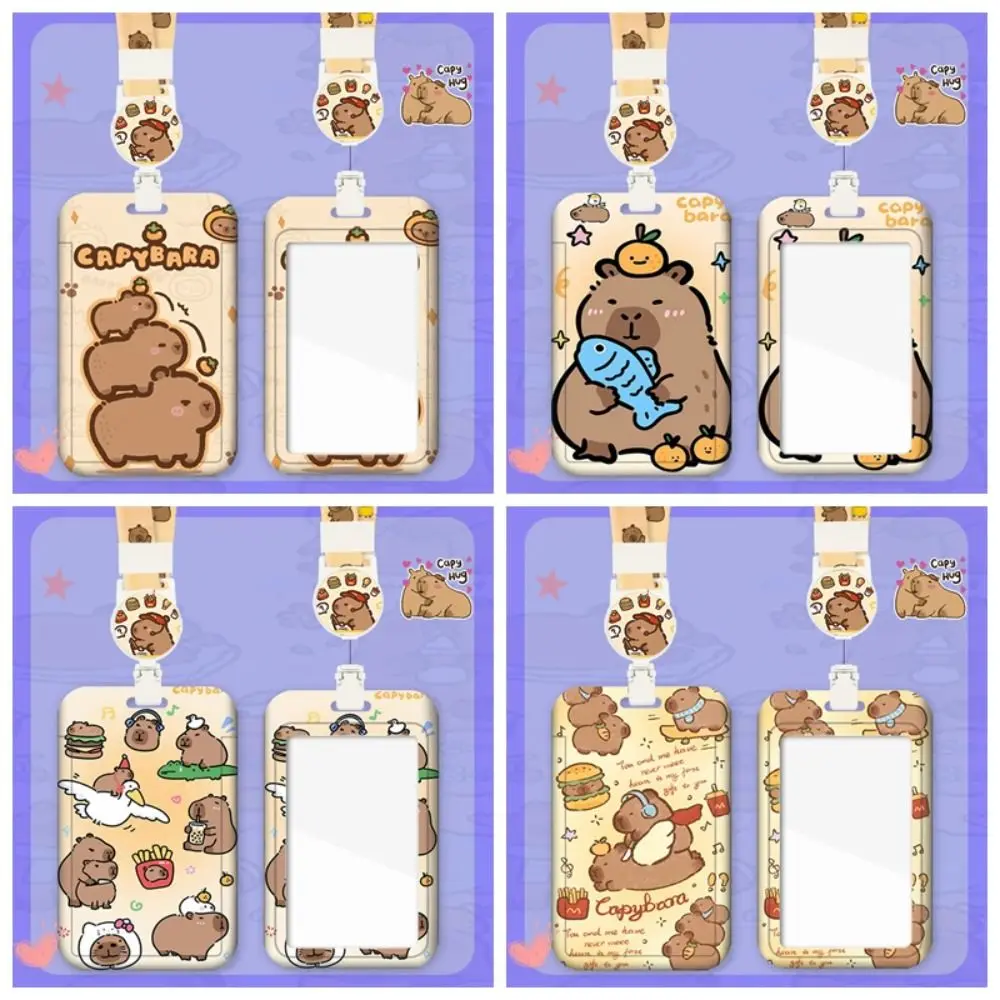 Cartoon Capybara Card Holder Bus Card Cover Case Business Card Holder Cute Credit Card Holders with Lanyard ID Holders Badge