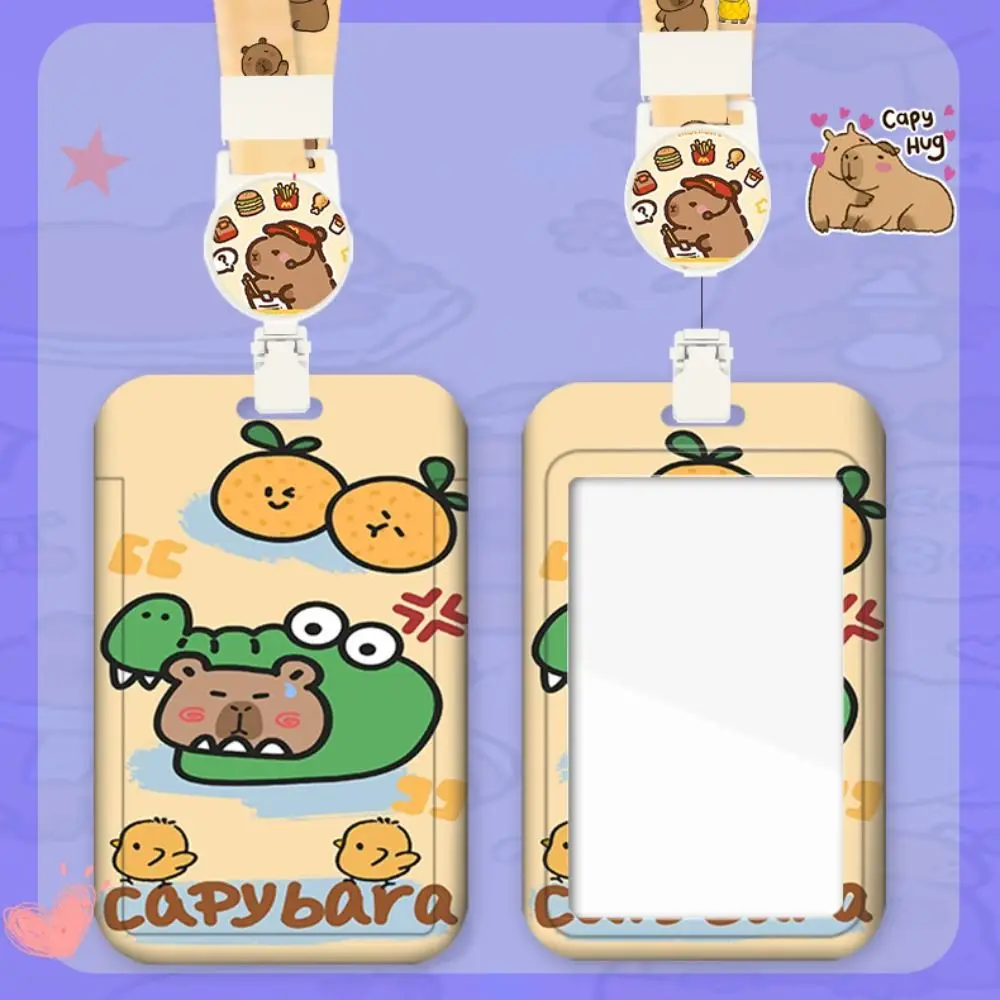 Cartoon Capybara Card Holder Bus Card Cover Case Business Card Holder Cute Credit Card Holders with Lanyard ID Holders Badge