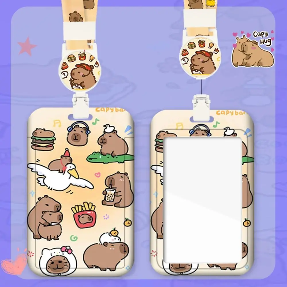 Cartoon Capybara Card Holder Bus Card Cover Case Business Card Holder Cute Credit Card Holders with Lanyard ID Holders Badge