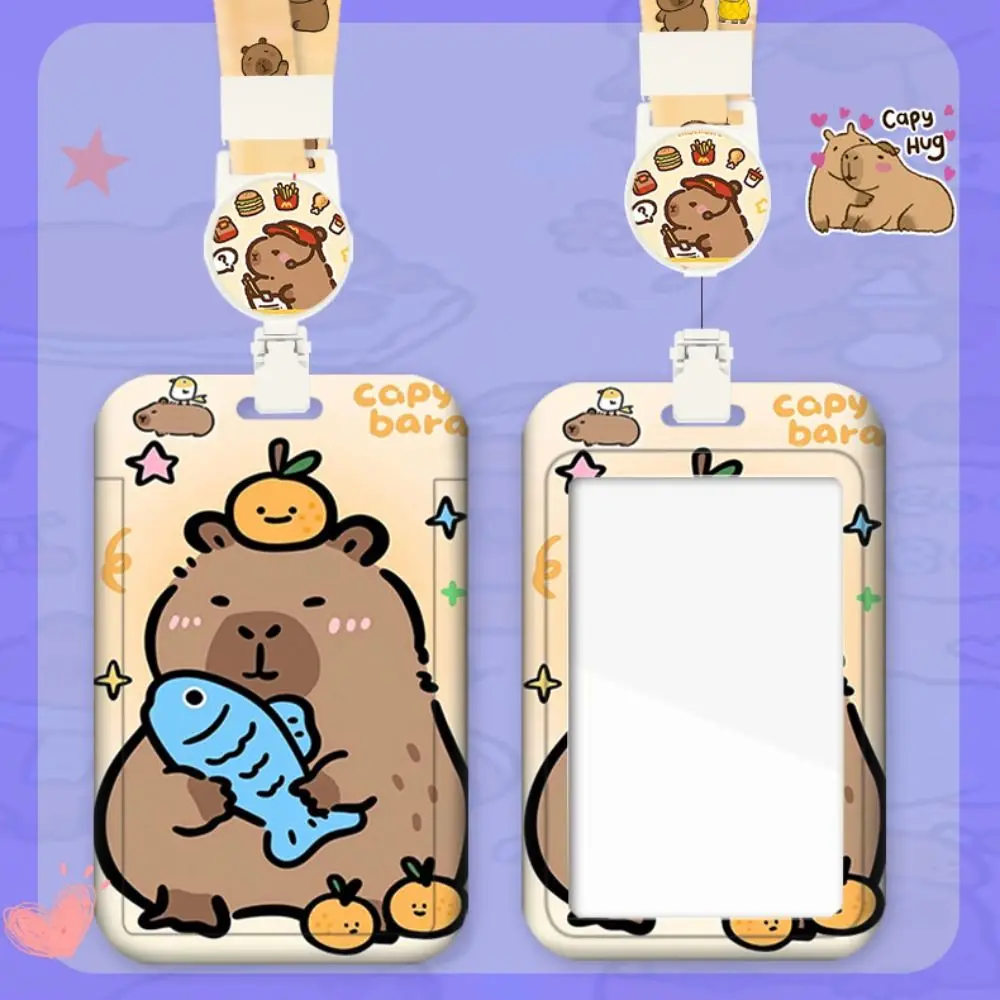 Cartoon Capybara Card Holder Bus Card Cover Case Business Card Holder Cute Credit Card Holders with Lanyard ID Holders Badge