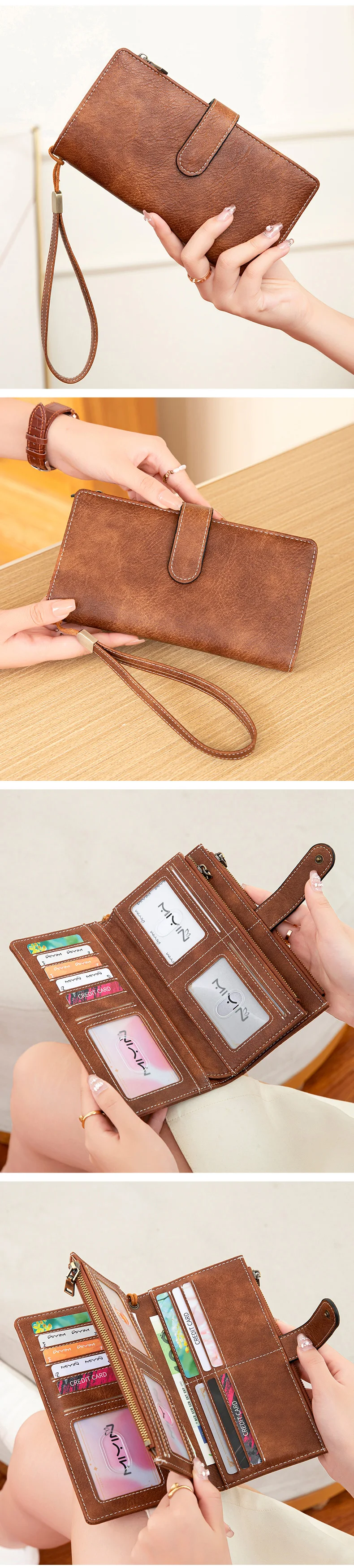 MIYIN Fashion Vintage Women Wallet RFIDShieldingDouble Zipper Long Wallet Trifold Credit CardHolder Women Clutch Wristlet Wallet