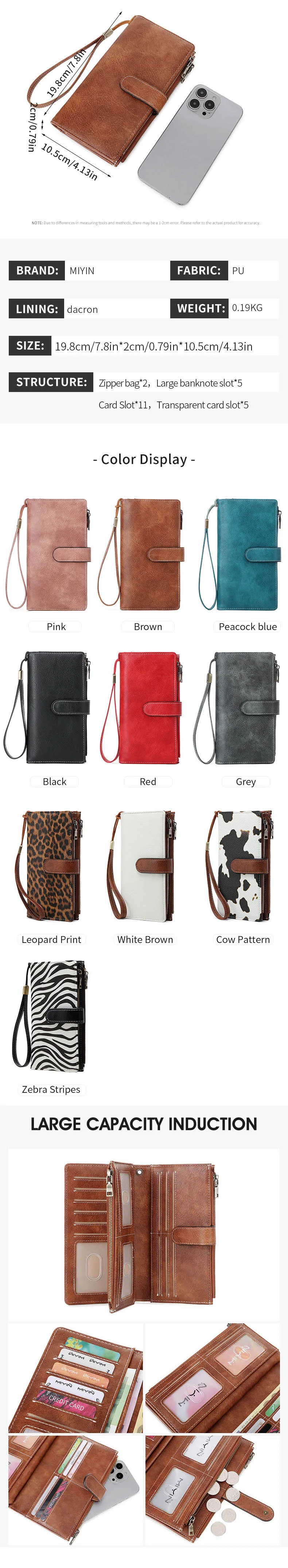 MIYIN Fashion Vintage Women Wallet RFIDShieldingDouble Zipper Long Wallet Trifold Credit CardHolder Women Clutch Wristlet Wallet