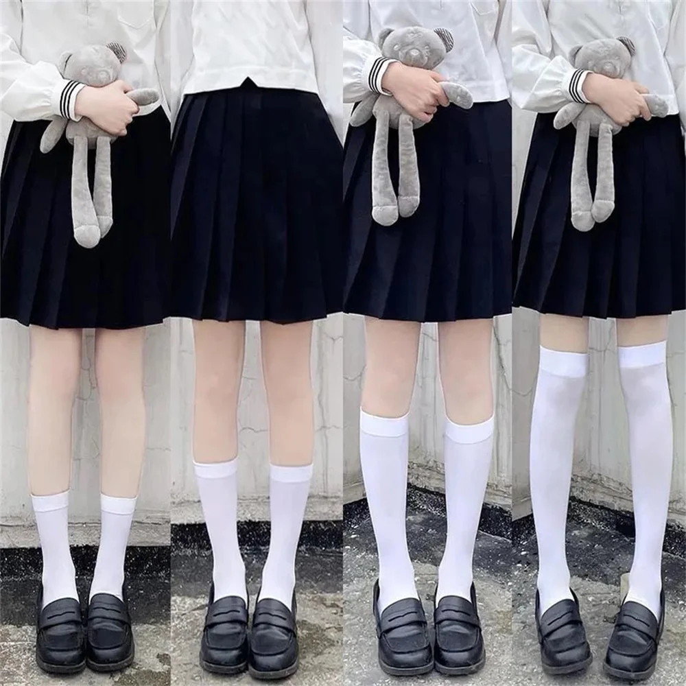 20/32/40/52cm JK Style Student School Girl Thigh Stockings Solid Color Black White Long Kawaii Socks Lolita Over Knee High Socks