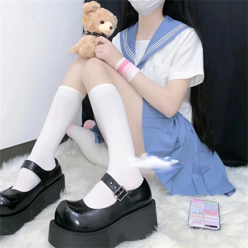 20/32/40/52cm JK Style Student School Girl Thigh Stockings Solid Color Black White Long Kawaii Socks Lolita Over Knee High Socks