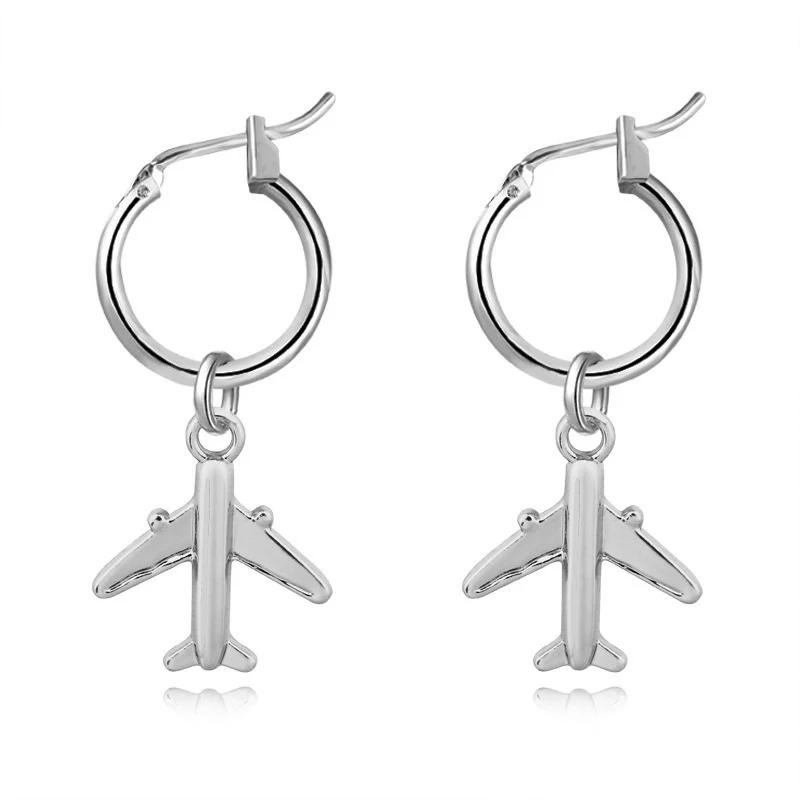 PESENAR Fashionable Gold Small Airplane Pendant Earrings with Simple and Personalized Solid Color Earrings and Ear Buckles