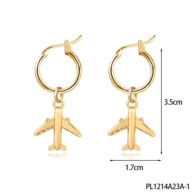 PESENAR Fashionable Gold Small Airplane Pendant Earrings with Simple and Personalized Solid Color Earrings and Ear Buckles