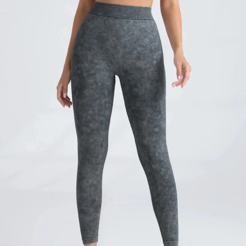 Sports Seamless Leggings Women V-back Waist Tights High Waist Hip Liftting Gym Pants Frosted Water Wash Stretchy Yoga Leggings