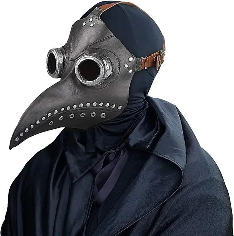 Black Rubber Plague Doctor Mask Costume Halloween Cartoon Spooky Steampunk Gas Latex Mask for Kids and Adults Cosplay Props