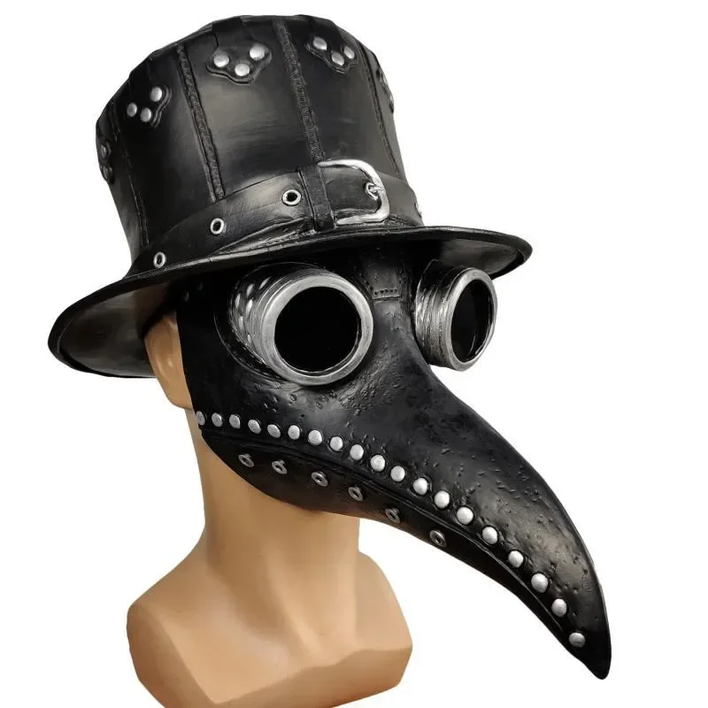Black Rubber Plague Doctor Mask Costume Halloween Cartoon Spooky Steampunk Gas Latex Mask for Kids and Adults Cosplay Props