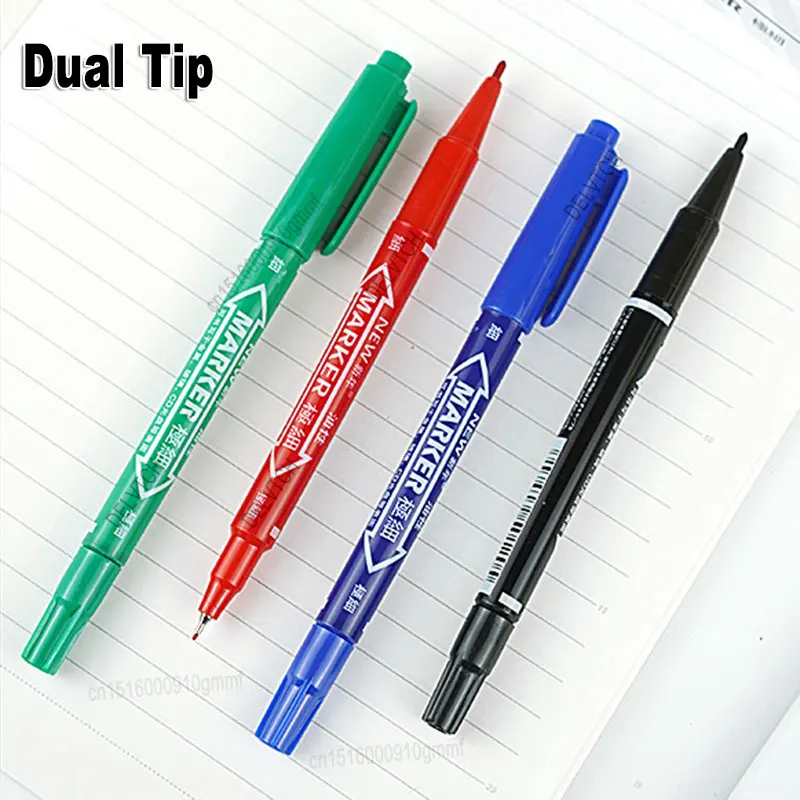 4/8Pcs Waterproof Oil Ink Permanent Art Marker Fineliner Pen 0.5mm 1.0mm Dual Tip For Comics Painting Drawing Writing Stationery