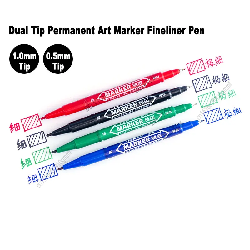 4/8Pcs Waterproof Oil Ink Permanent Art Marker Fineliner Pen 0.5mm 1.0mm Dual Tip For Comics Painting Drawing Writing Stationery