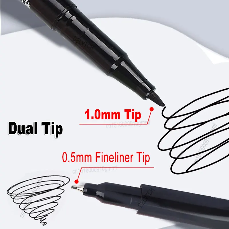 4/8Pcs Waterproof Oil Ink Permanent Art Marker Fineliner Pen 0.5mm 1.0mm Dual Tip For Comics Painting Drawing Writing Stationery