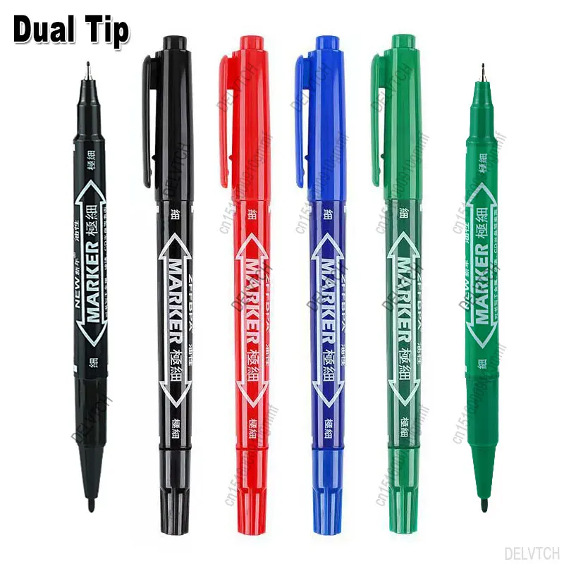 4/8Pcs Waterproof Oil Ink Permanent Art Marker Fineliner Pen 0.5mm 1.0mm Dual Tip For Comics Painting Drawing Writing Stationery