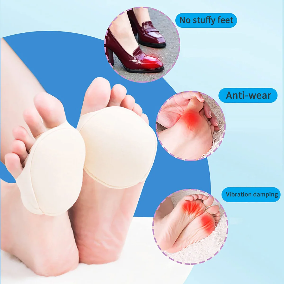 5 Pairs Ball of Foot Cushions Metatarsal Pads for Women Men Soft Forefoot Pads for Ball of Feet Reusable Prevent Pain Discomfort