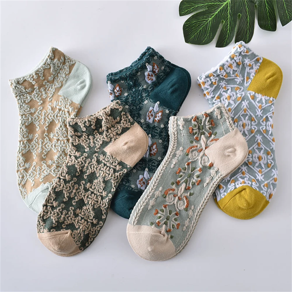 3 Pairs / Lot New Chic Women's Kawaii Cute Summer Fashion Ethnic Lolita Flower Retro Socks Dropship