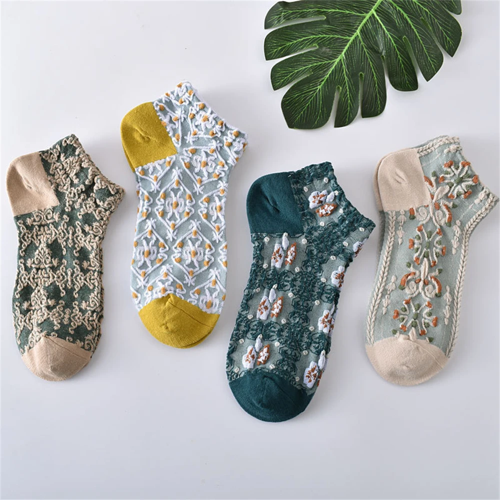3 Pairs / Lot New Chic Women's Kawaii Cute Summer Fashion Ethnic Lolita Flower Retro Socks Dropship