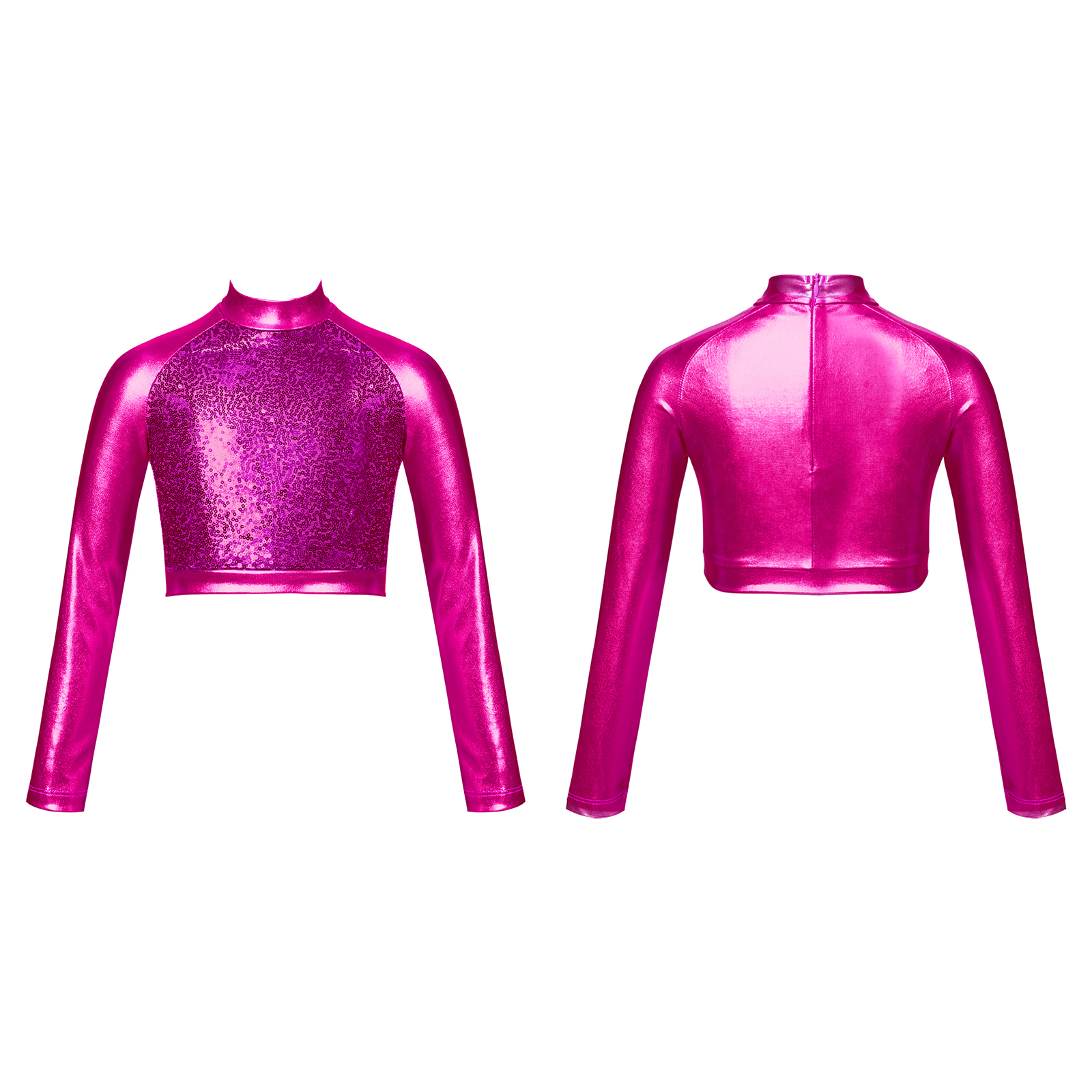 Kids Girls Jazz Dance Tops One Shoulder Shiny Sequins Crop Top for Ballet Gymnastics Skating Stage Performance Dance Wear