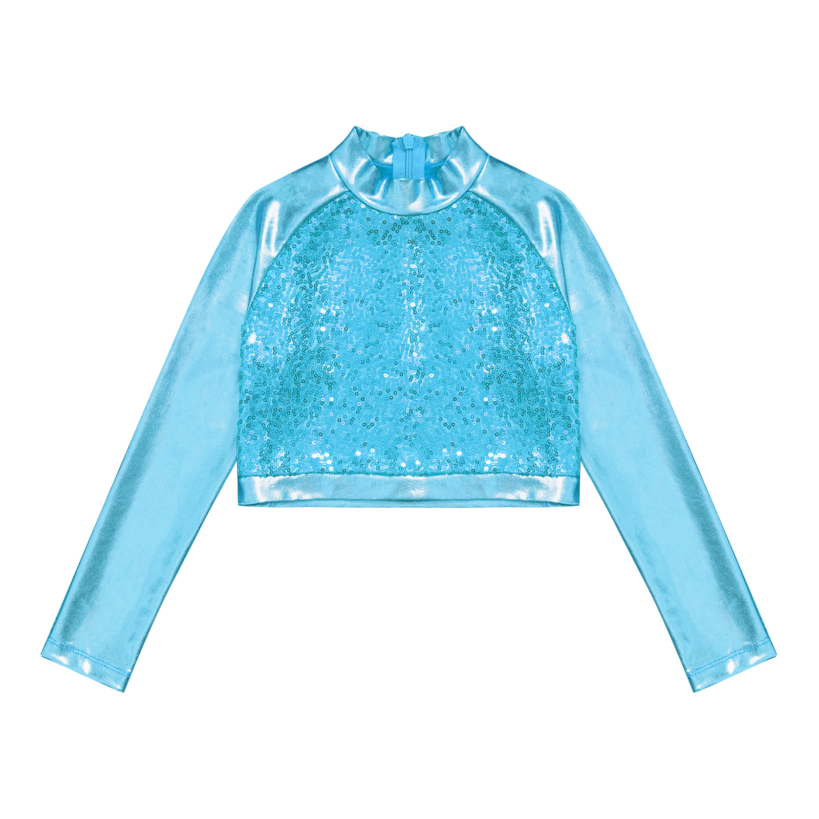 Kids Girls Jazz Dance Tops One Shoulder Shiny Sequins Crop Top for Ballet Gymnastics Skating Stage Performance Dance Wear