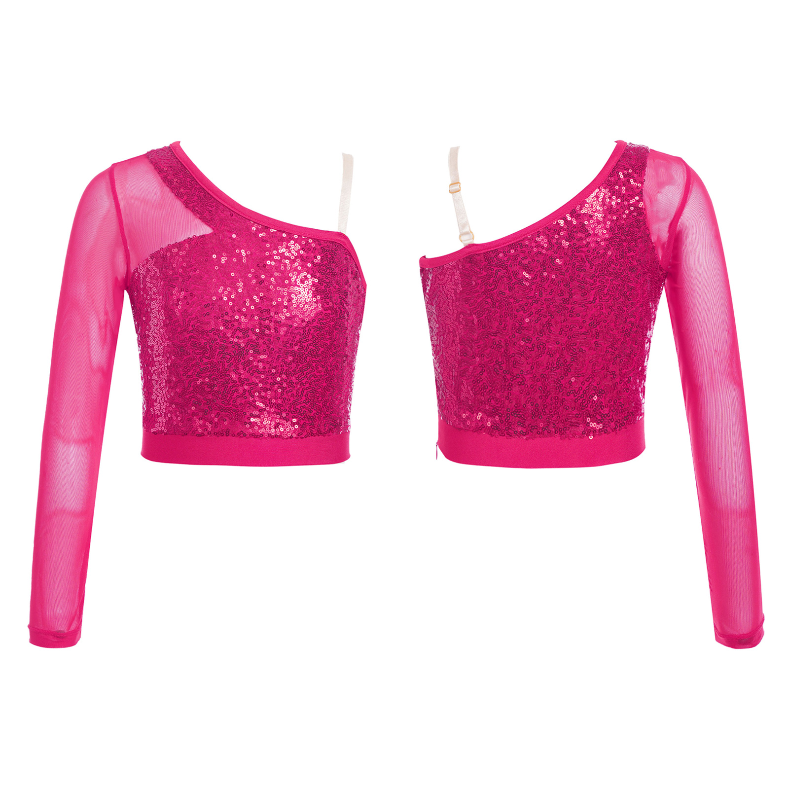 Kids Girls Jazz Dance Tops One Shoulder Shiny Sequins Crop Top for Ballet Gymnastics Skating Stage Performance Dance Wear