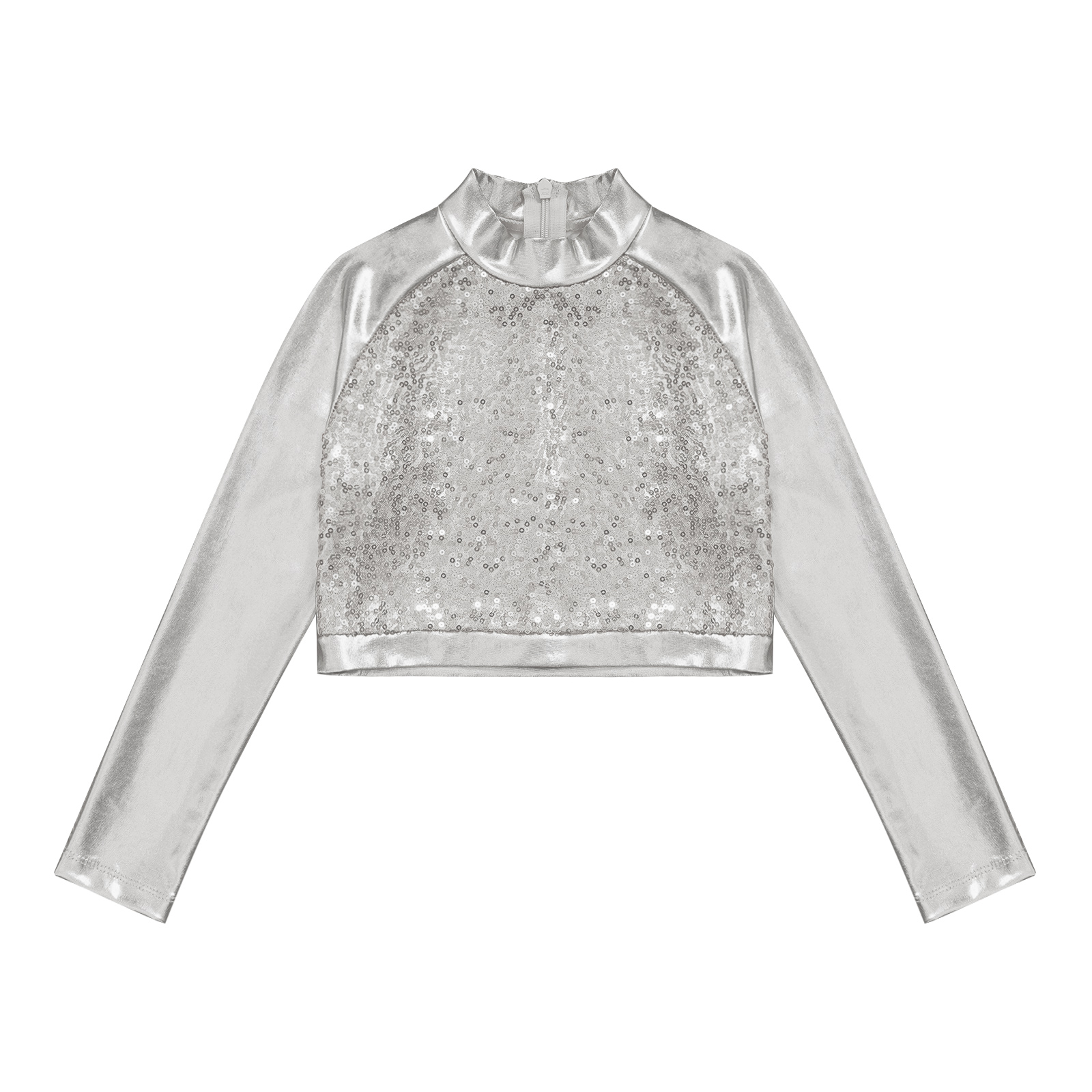Kids Girls Jazz Dance Tops One Shoulder Shiny Sequins Crop Top for Ballet Gymnastics Skating Stage Performance Dance Wear