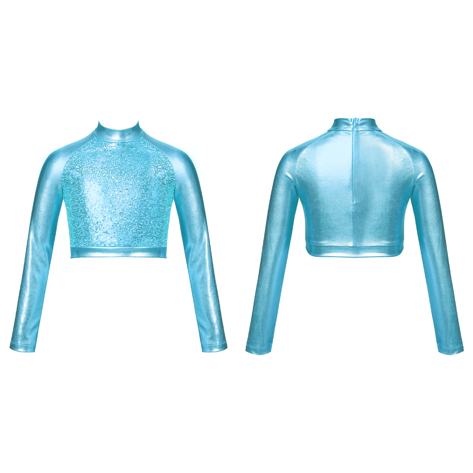 Kids Girls Jazz Dance Tops One Shoulder Shiny Sequins Crop Top for Ballet Gymnastics Skating Stage Performance Dance Wear