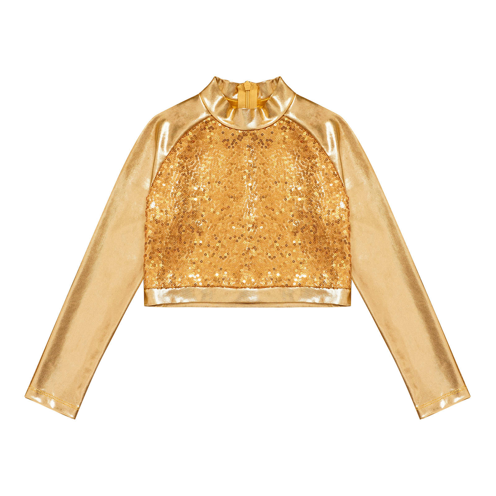 Kids Girls Jazz Dance Tops One Shoulder Shiny Sequins Crop Top for Ballet Gymnastics Skating Stage Performance Dance Wear