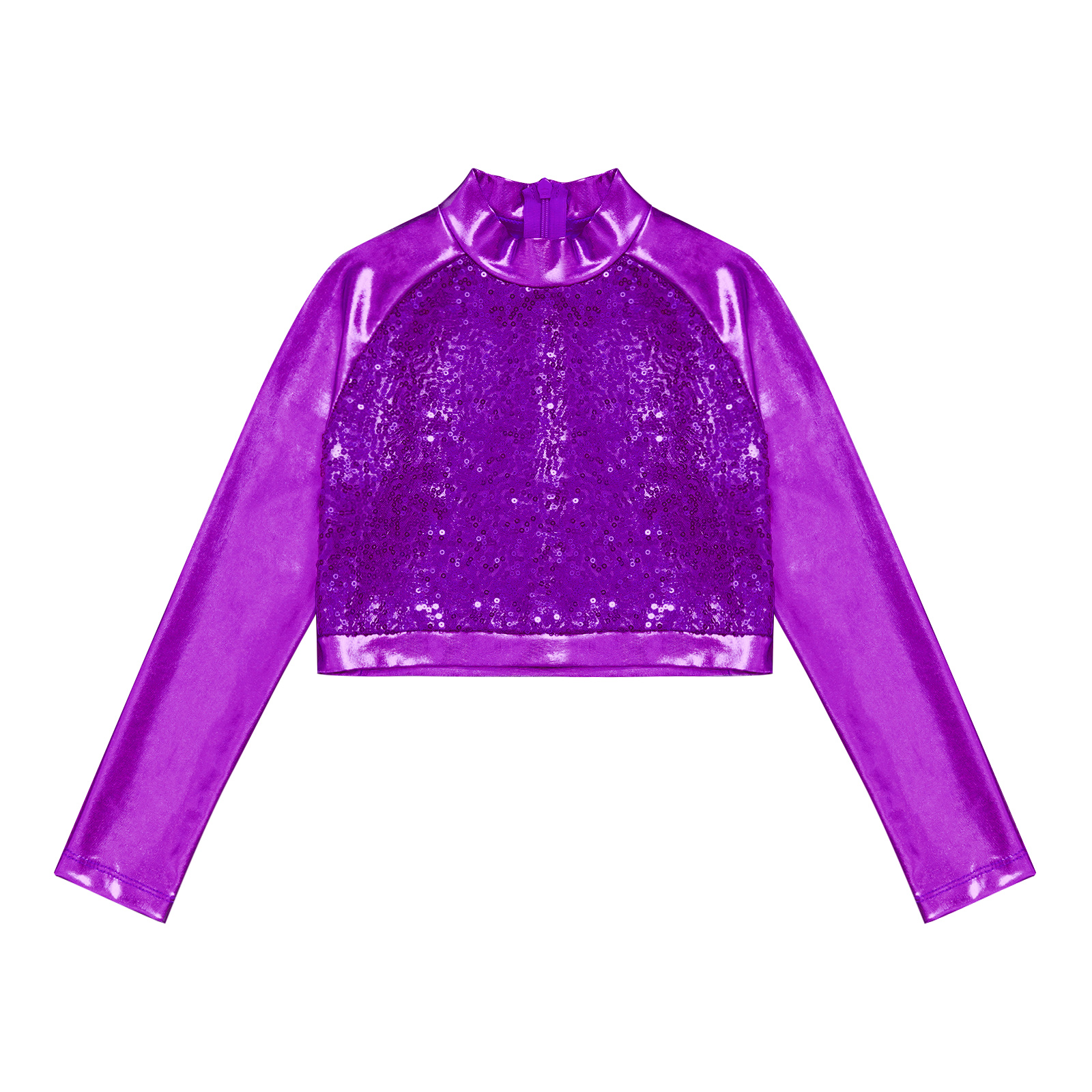 Kids Girls Jazz Dance Tops One Shoulder Shiny Sequins Crop Top for Ballet Gymnastics Skating Stage Performance Dance Wear
