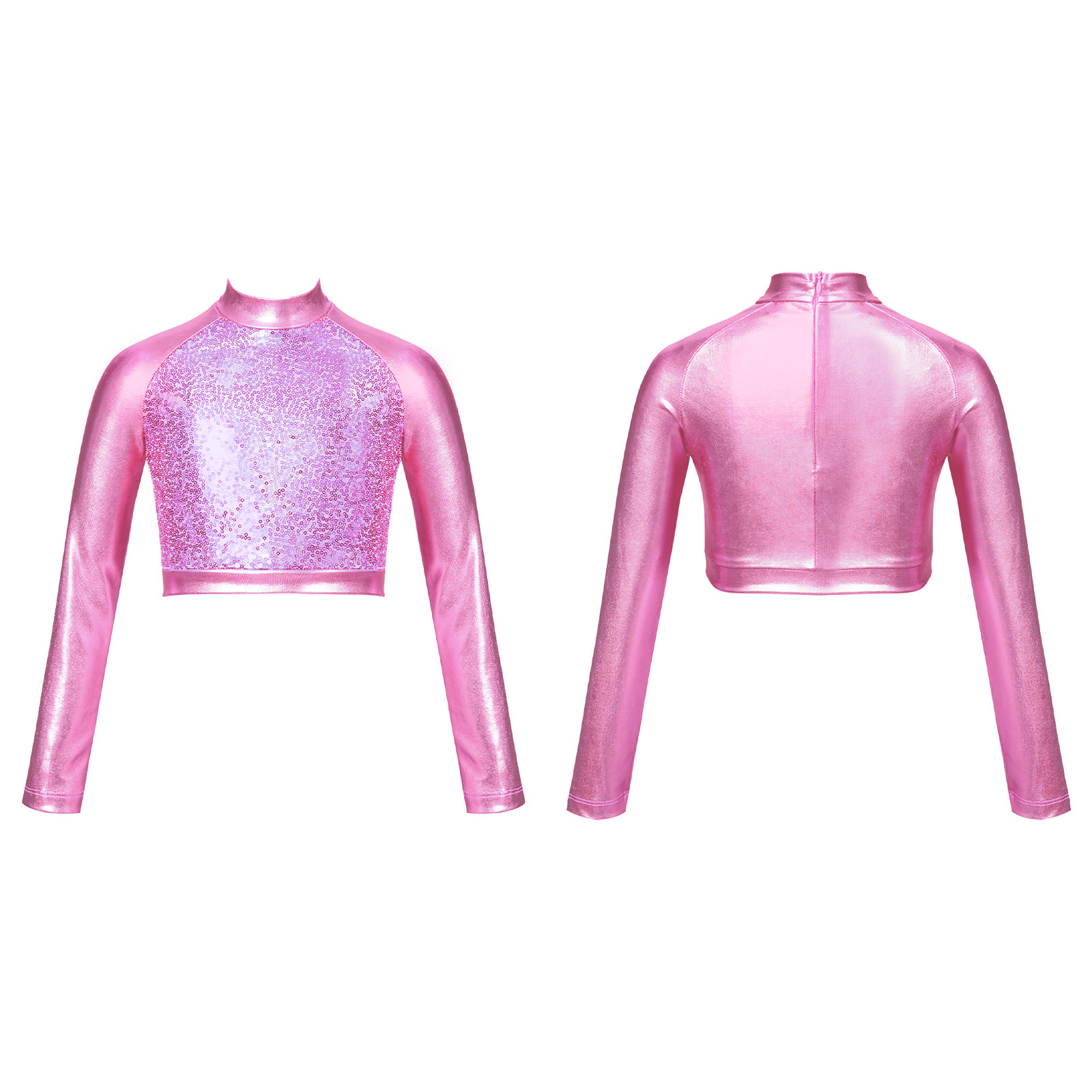 Kids Girls Jazz Dance Tops One Shoulder Shiny Sequins Crop Top for Ballet Gymnastics Skating Stage Performance Dance Wear