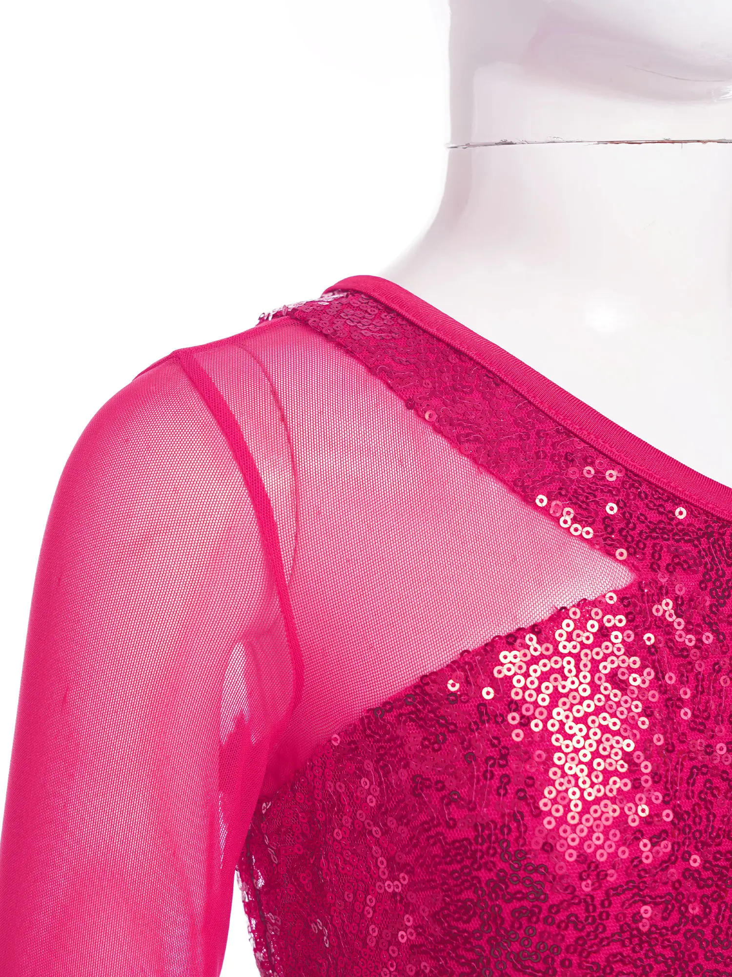Kids Girls Jazz Dance Tops One Shoulder Shiny Sequins Crop Top for Ballet Gymnastics Skating Stage Performance Dance Wear