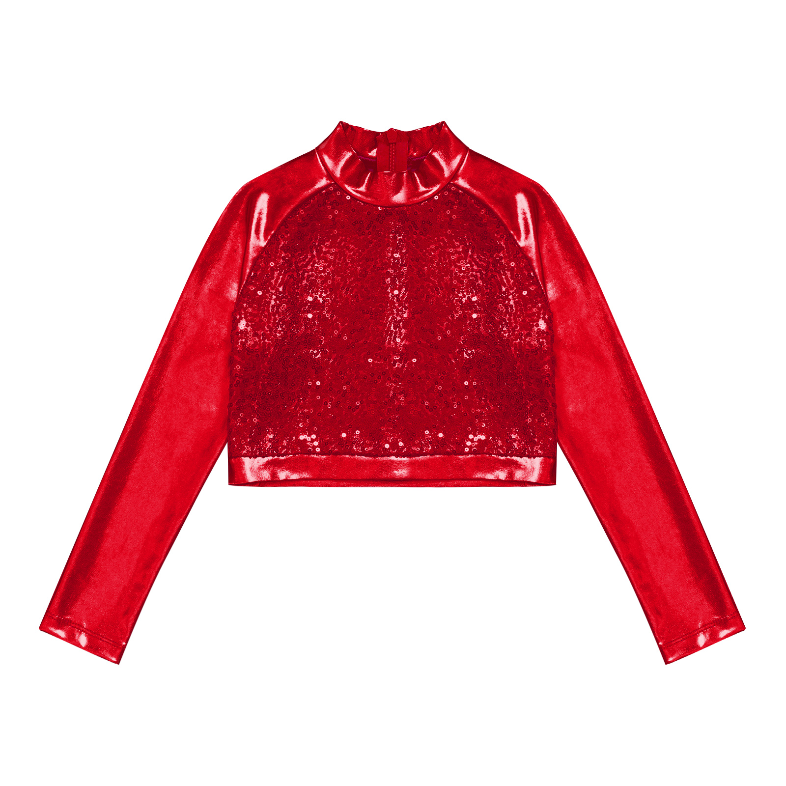 Kids Girls Jazz Dance Tops One Shoulder Shiny Sequins Crop Top for Ballet Gymnastics Skating Stage Performance Dance Wear