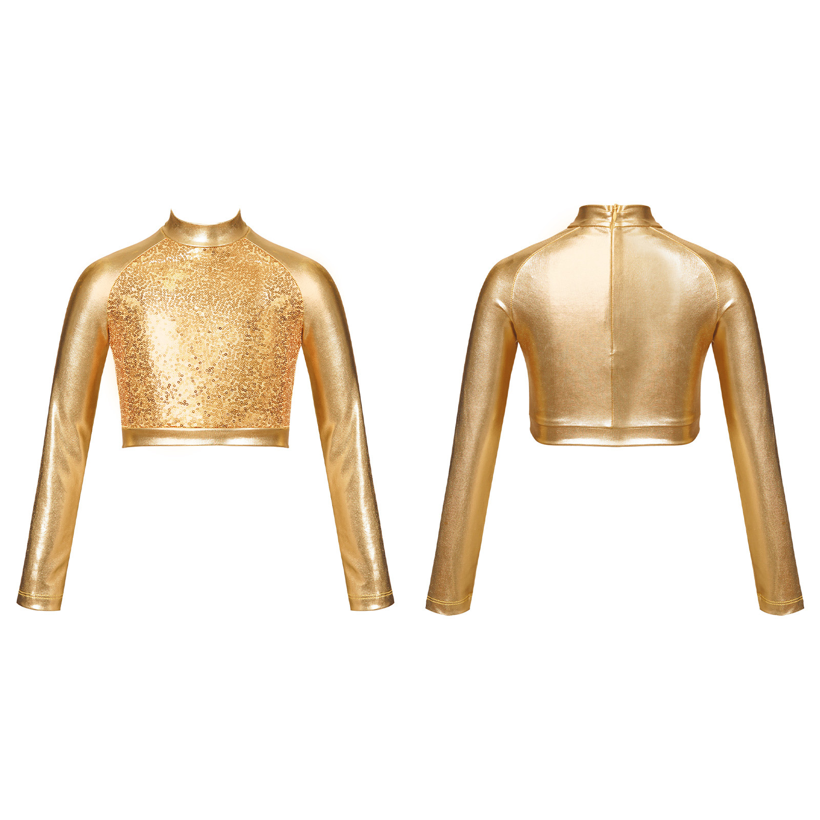 Kids Girls Jazz Dance Tops One Shoulder Shiny Sequins Crop Top for Ballet Gymnastics Skating Stage Performance Dance Wear