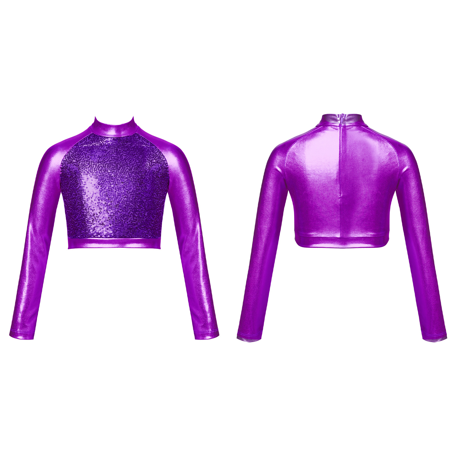 Kids Girls Jazz Dance Tops One Shoulder Shiny Sequins Crop Top for Ballet Gymnastics Skating Stage Performance Dance Wear