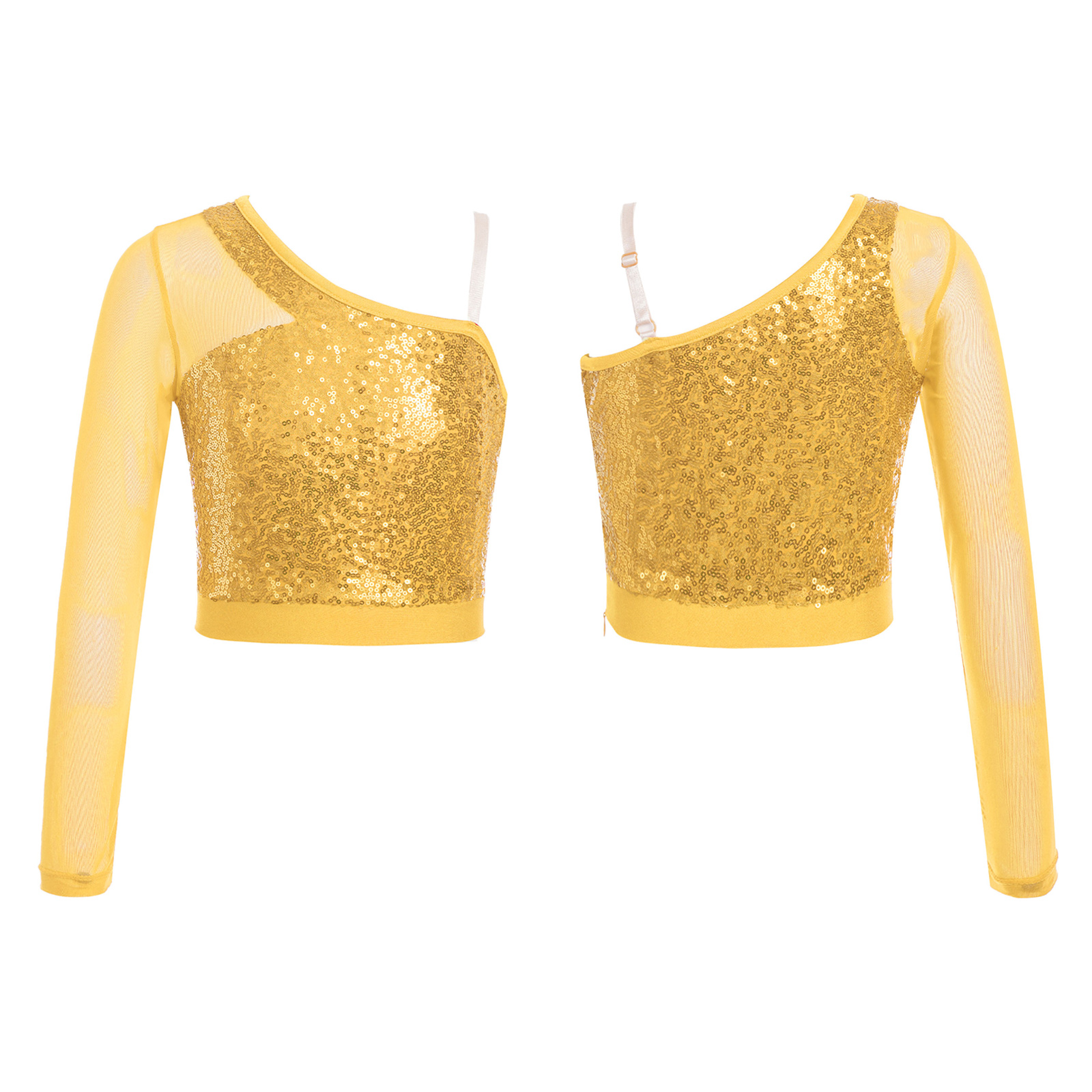 Kids Girls Jazz Dance Tops One Shoulder Shiny Sequins Crop Top for Ballet Gymnastics Skating Stage Performance Dance Wear