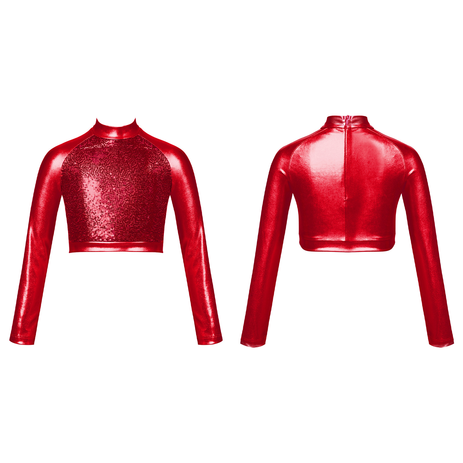 Kids Girls Jazz Dance Tops One Shoulder Shiny Sequins Crop Top for Ballet Gymnastics Skating Stage Performance Dance Wear