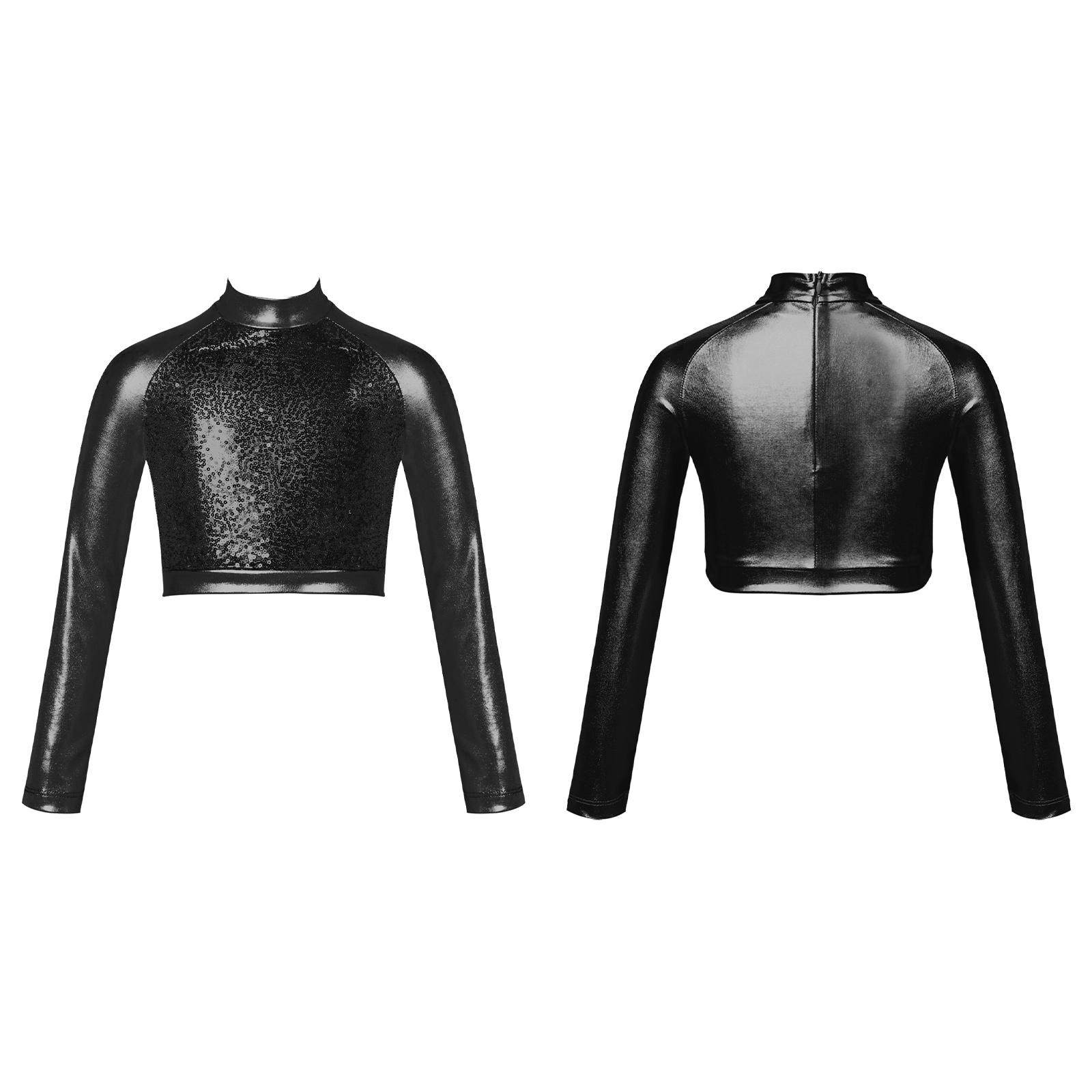 Kids Girls Jazz Dance Tops One Shoulder Shiny Sequins Crop Top for Ballet Gymnastics Skating Stage Performance Dance Wear