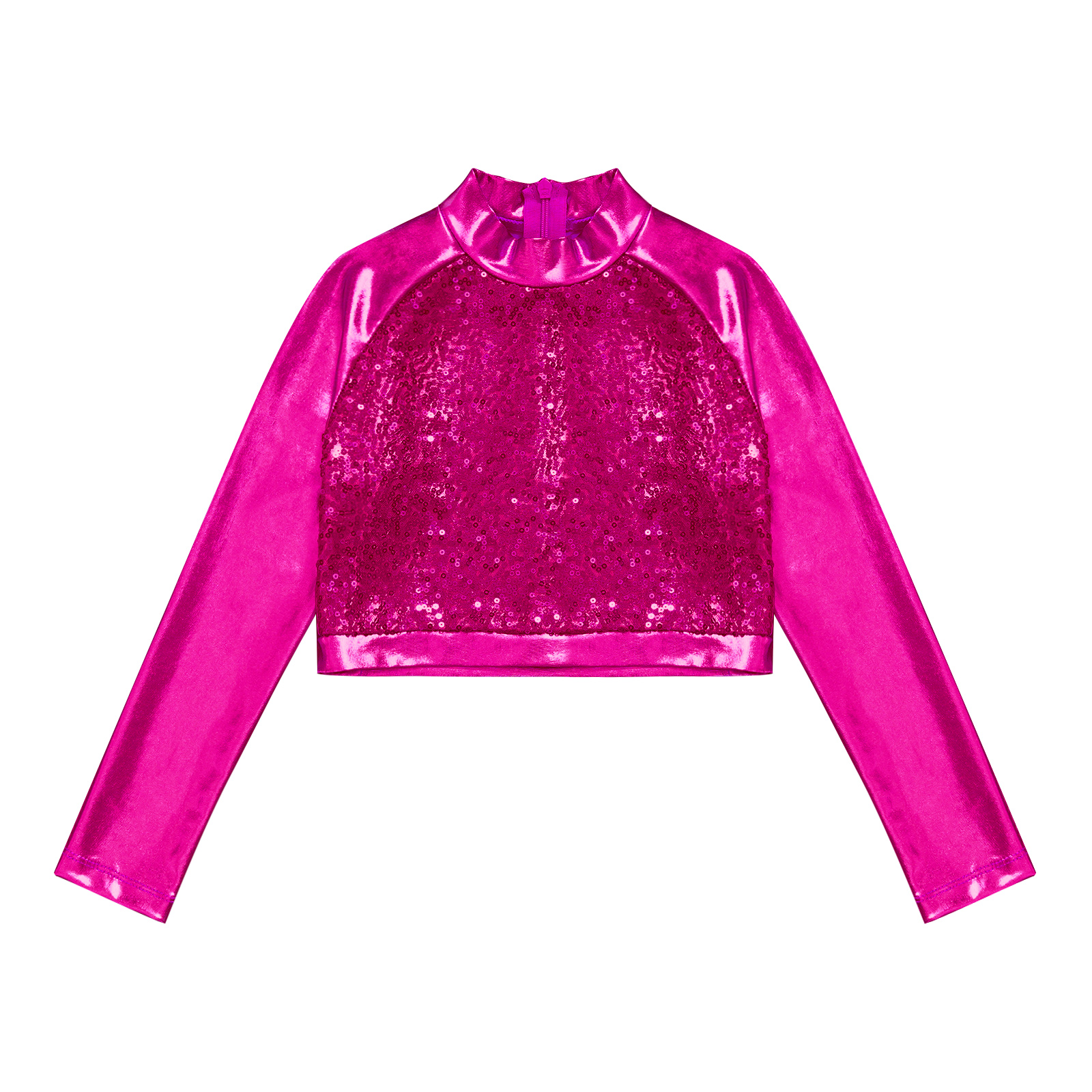 Kids Girls Jazz Dance Tops One Shoulder Shiny Sequins Crop Top for Ballet Gymnastics Skating Stage Performance Dance Wear