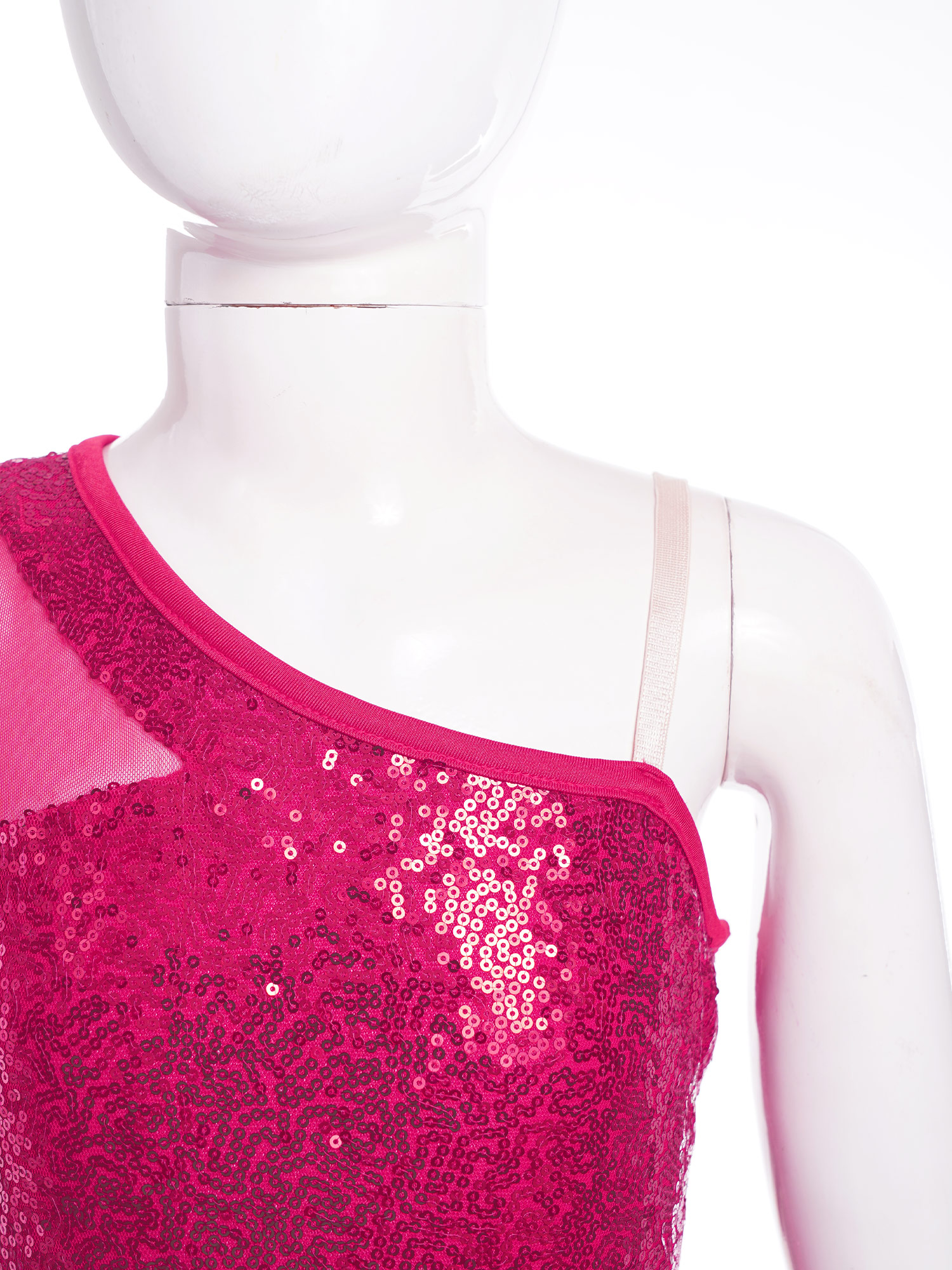 Kids Girls Jazz Dance Tops One Shoulder Shiny Sequins Crop Top for Ballet Gymnastics Skating Stage Performance Dance Wear