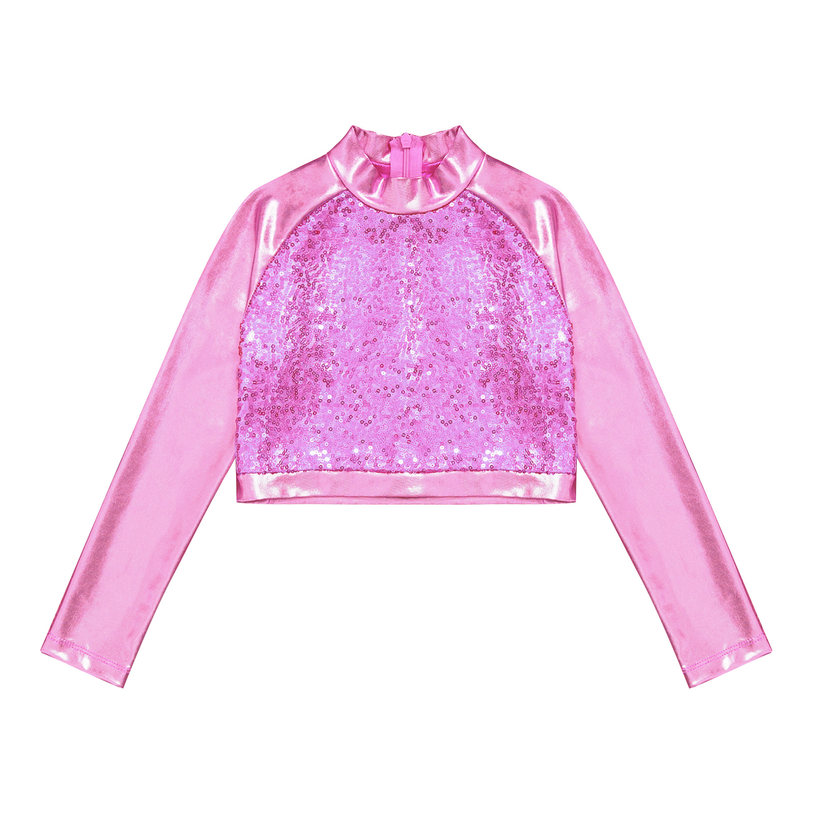 Kids Girls Jazz Dance Tops One Shoulder Shiny Sequins Crop Top for Ballet Gymnastics Skating Stage Performance Dance Wear