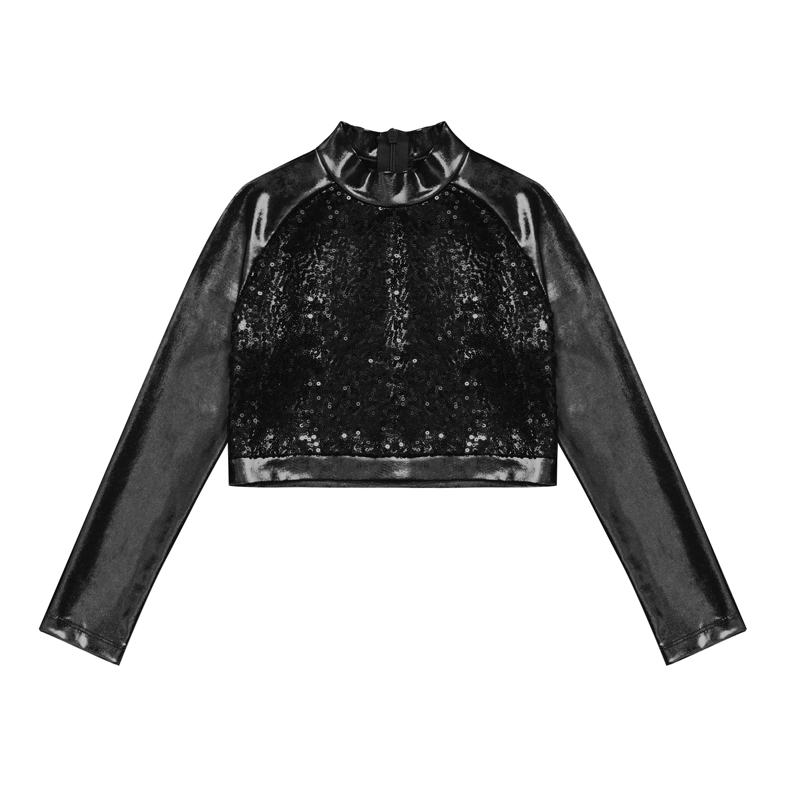 Kids Girls Jazz Dance Tops One Shoulder Shiny Sequins Crop Top for Ballet Gymnastics Skating Stage Performance Dance Wear