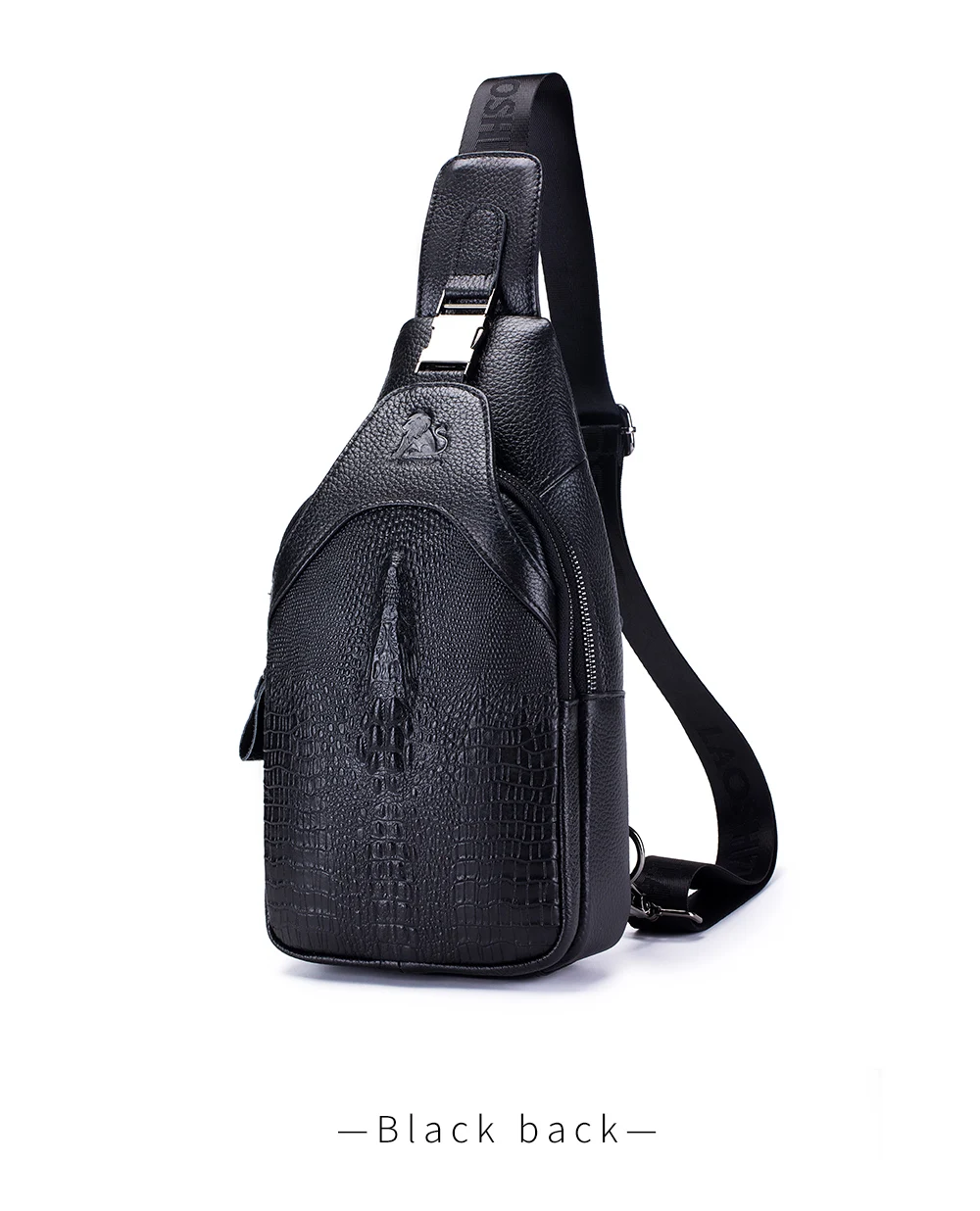 Men's leather chest bag, crossbody bag, crocodile pattern multifunctional bag with USB charging shoulder bag