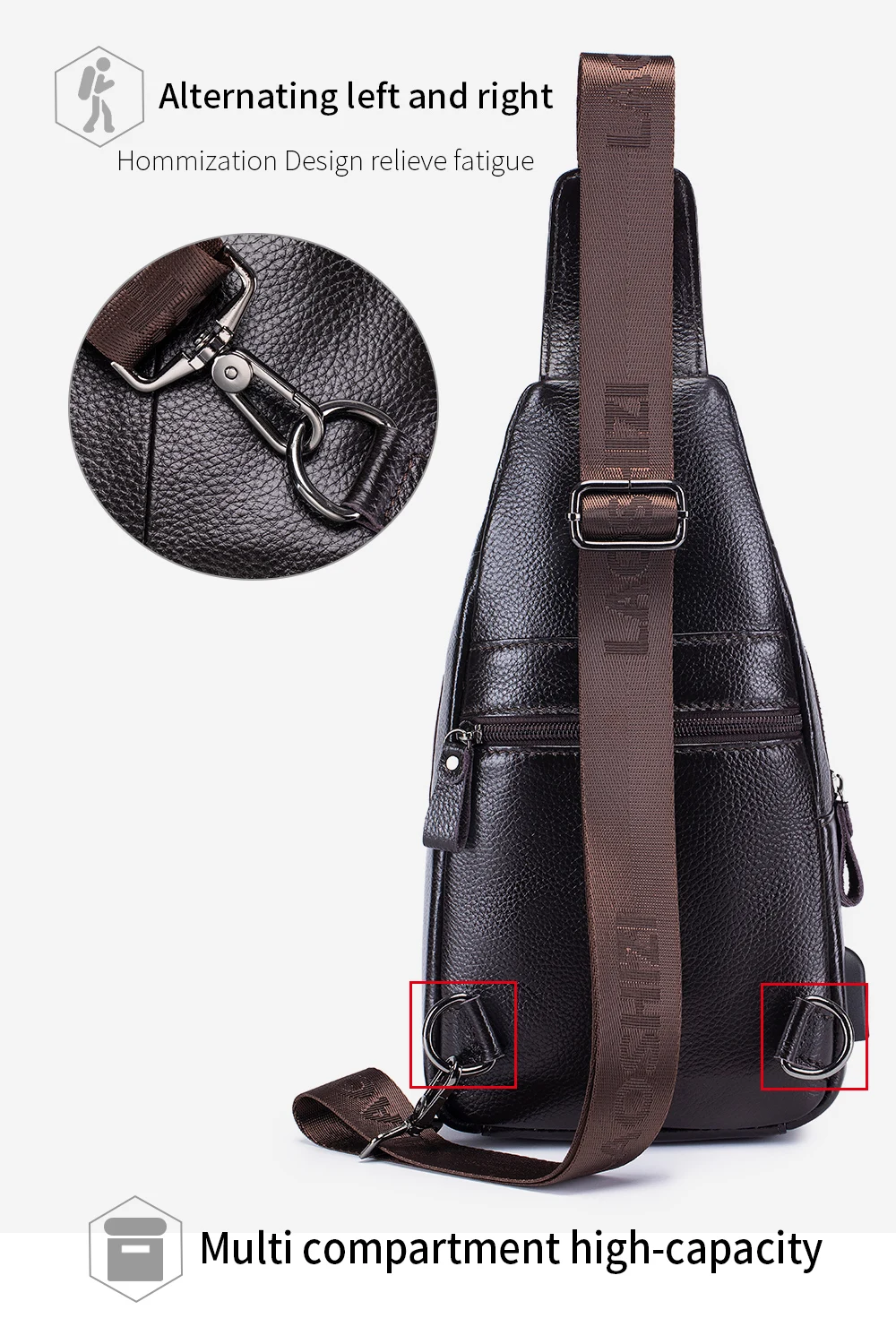 Men's leather chest bag, crossbody bag, crocodile pattern multifunctional bag with USB charging shoulder bag