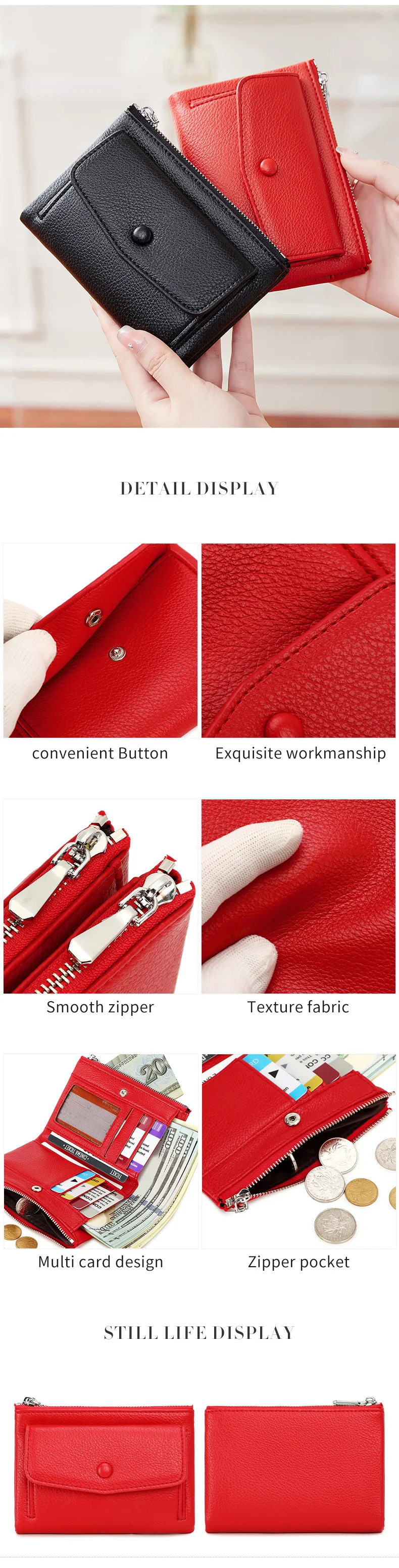 Women's Wallet PU Leather Short Double Zippered Wallet Simple Solid Color Large Capacity Credit Card Holder Bag With Coin Pocket