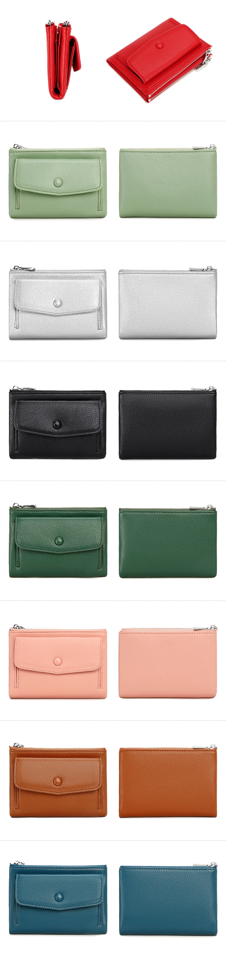Women's Wallet PU Leather Short Double Zippered Wallet Simple Solid Color Large Capacity Credit Card Holder Bag With Coin Pocket