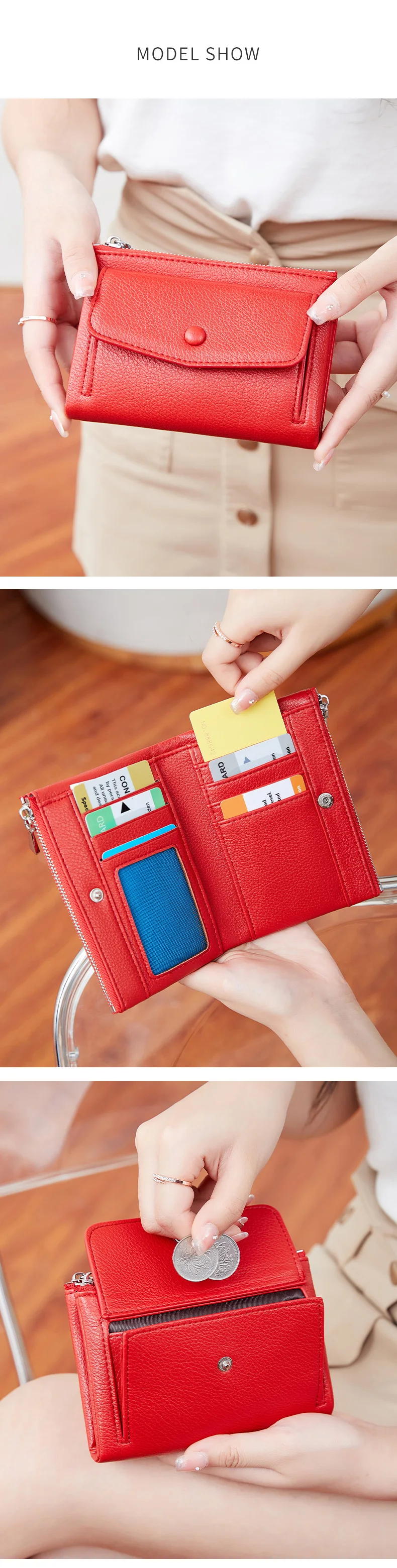 Women's Wallet PU Leather Short Double Zippered Wallet Simple Solid Color Large Capacity Credit Card Holder Bag With Coin Pocket