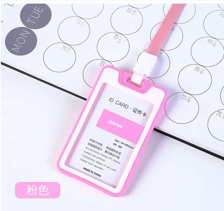 Candy Color Staff Work Card Holder Employees Workers Pass Access Card Cover Tag Bus Card Sleeve with Lanyard Purse for Women Man