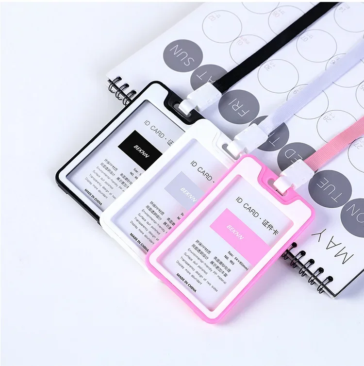 Candy Color Staff Work Card Holder Employees Workers Pass Access Card Cover Tag Bus Card Sleeve with Lanyard Purse for Women Man