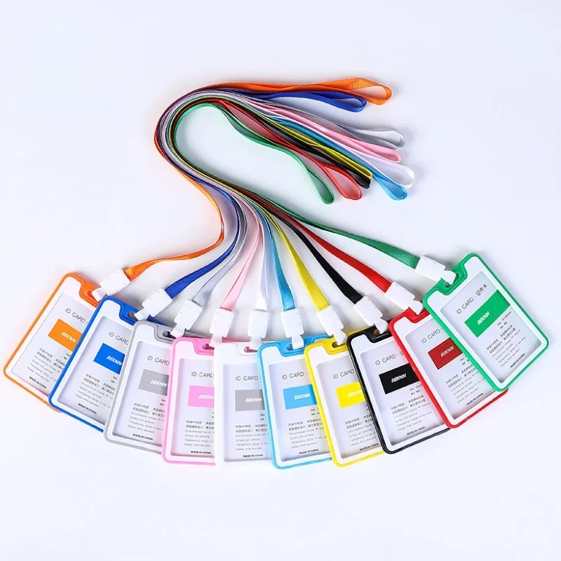 Candy Color Staff Work Card Holder Employees Workers Pass Access Card Cover Tag Bus Card Sleeve with Lanyard Purse for Women Man
