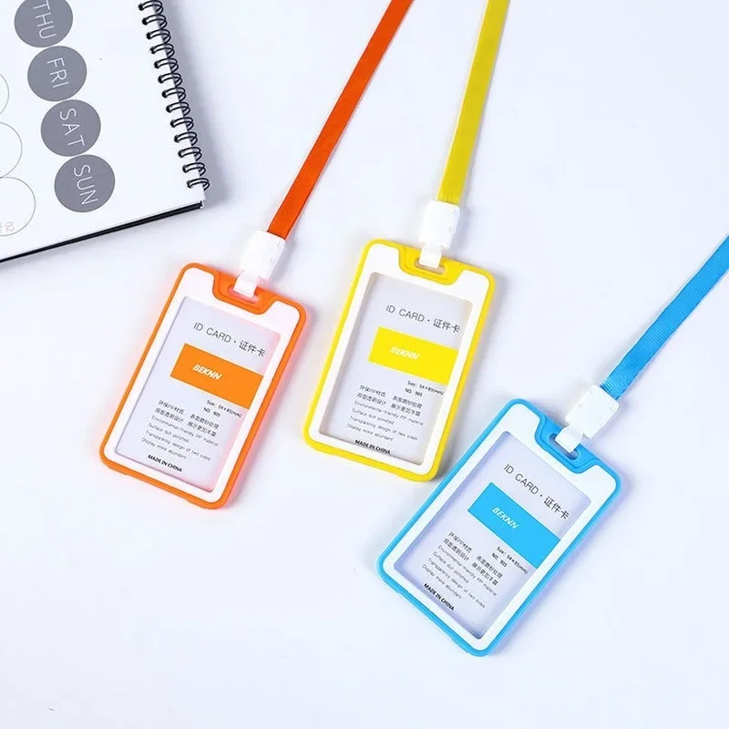 Candy Color Staff Work Card Holder Employees Workers Pass Access Card Cover Tag Bus Card Sleeve with Lanyard Purse for Women Man