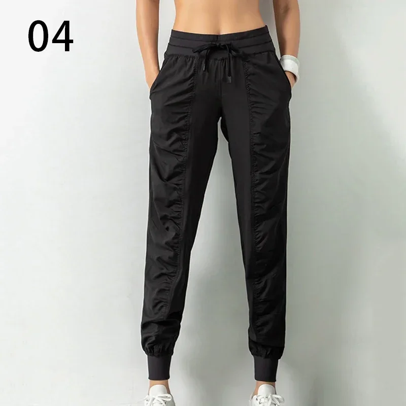Sweatpants Fabric Drawstring Running Sport Joggers Women Quick Dry Athletic Gym Fitness with Two Side Pockets Exercise Pants