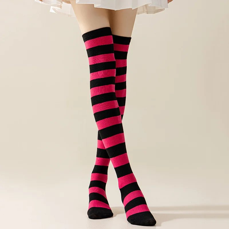 Striped Over Knee High Socks Women High Stocking Multi-color JK Casual Warm Soks Sexy Slim Long Soks Christmas Striped Hosiery #